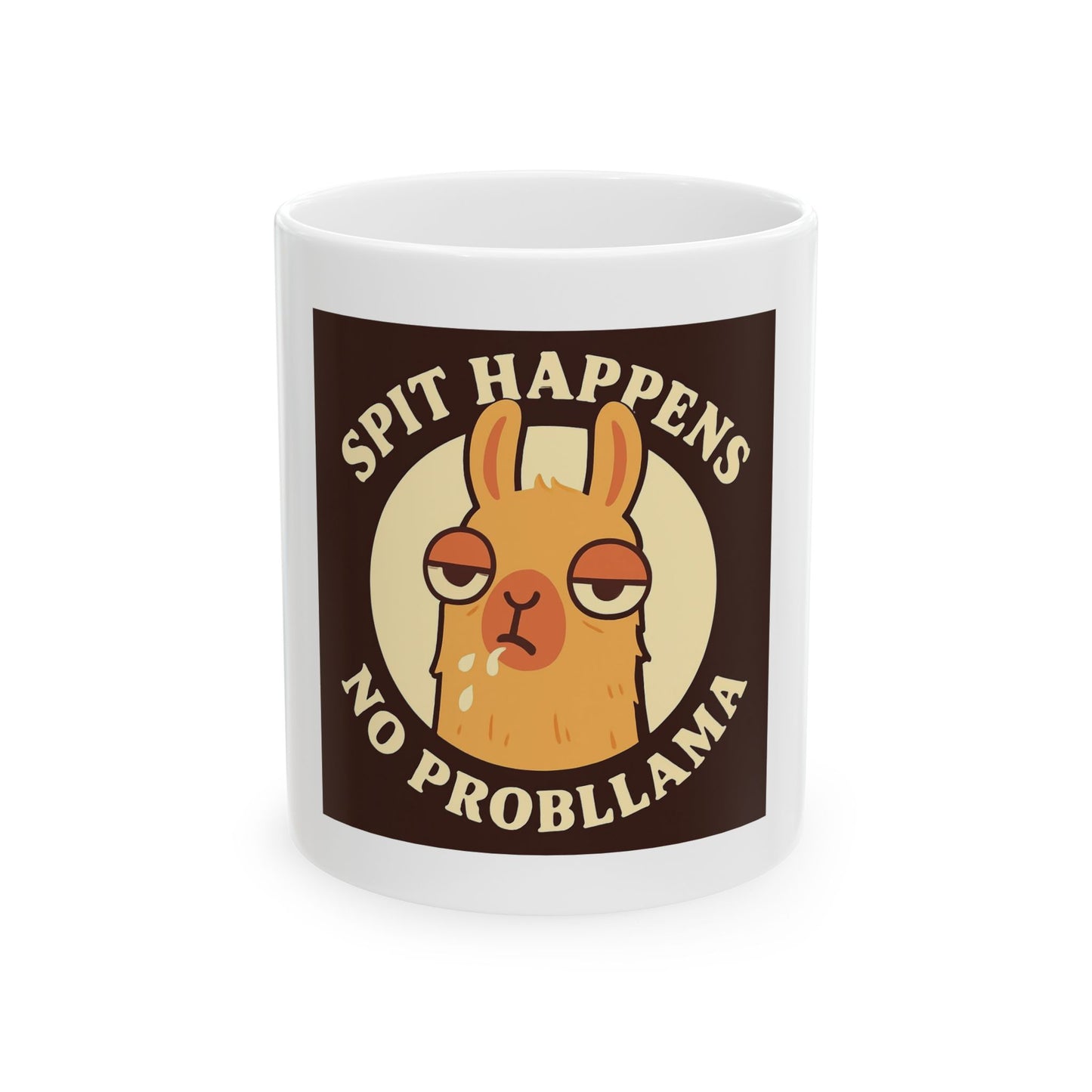 Spit Happens Llama Mug, Funny Coffee Cup, Gift for Animal Lovers, Quirky Kitchenware, Humor, Office Decor, 11oz, 15oz