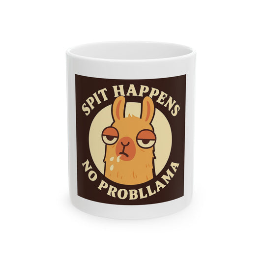 Spit Happens Llama Mug, Funny Coffee Cup, Gift for Animal Lovers, Quirky Kitchenware, Humor, Office Decor, 11oz, 15oz