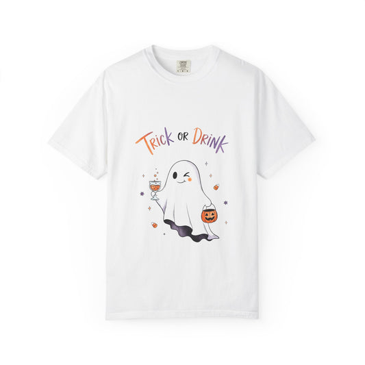 Halloween Ghost T-Shirt, Trick or Drink Shirt, Unisex Tee, Spooky Party Wear, Fall Fashion, Costume Alternative