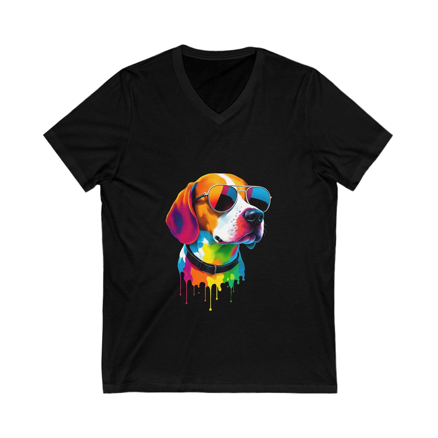 Colorful Dog Graphic V-Neck Tee - Fun Pet Lover Shirt, Gifts for Dog Owners, Unique Animal Art T-Shirt, Vibrant Casual Wear, Birthday Gift