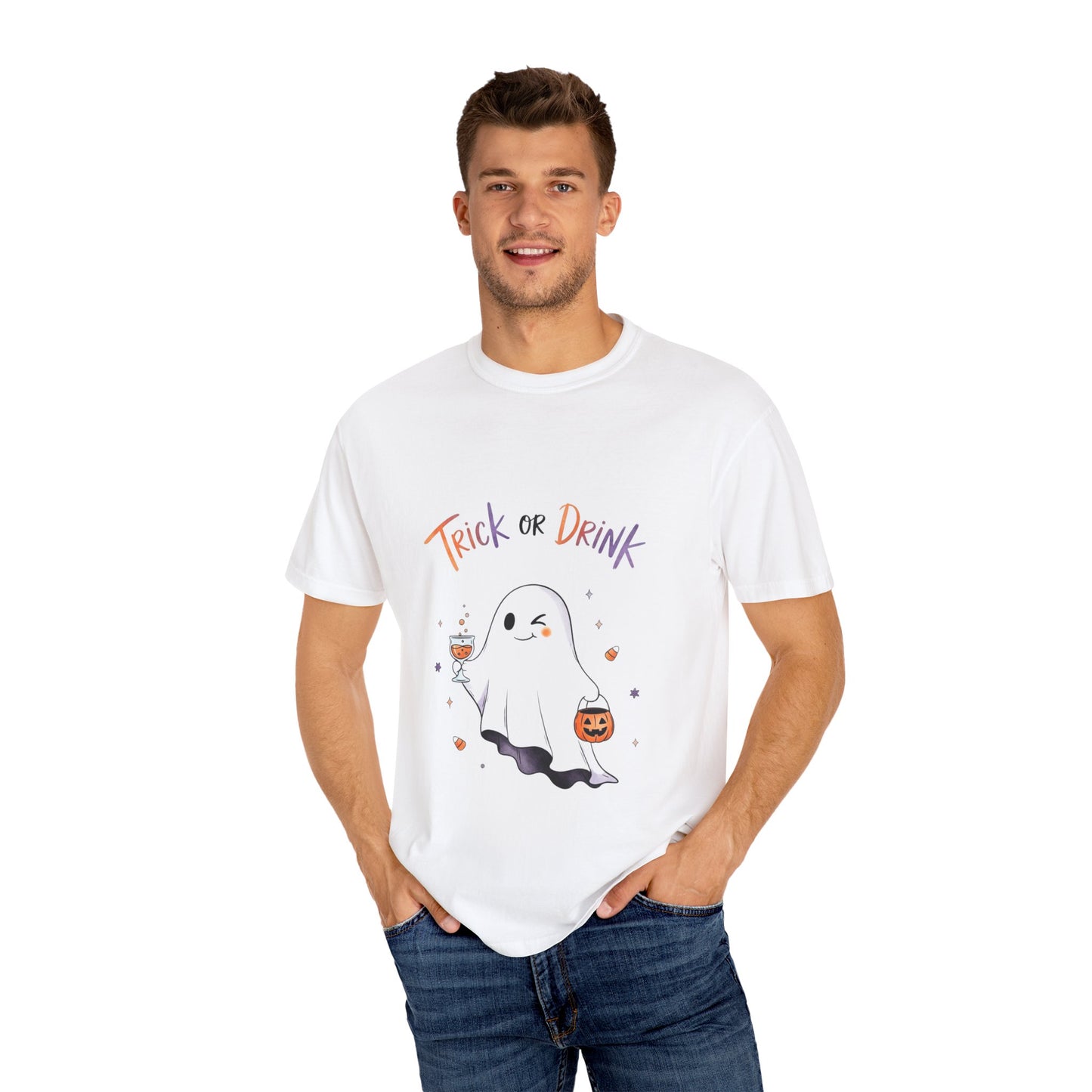 Halloween Ghost T-Shirt, Trick or Drink Shirt, Unisex Tee, Spooky Party Wear, Fall Fashion, Costume Alternative