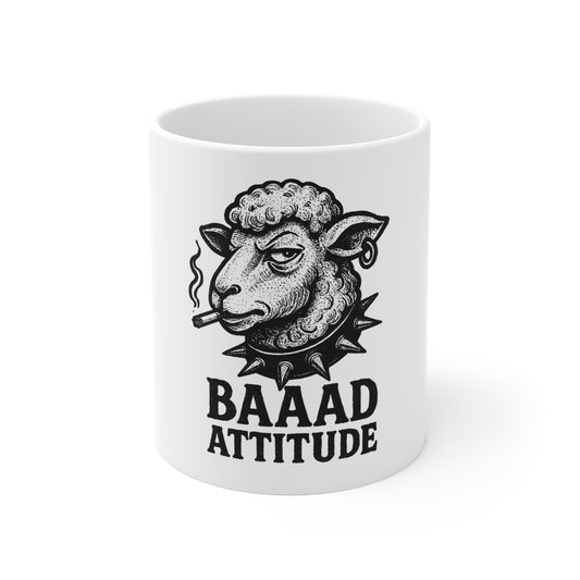 Baaad Attitude Mug - Fun Coffee Cup, Gift for Friends, Sheep Lover Mug, Unique Office Decor, Humor for Sheep Enthusiasts