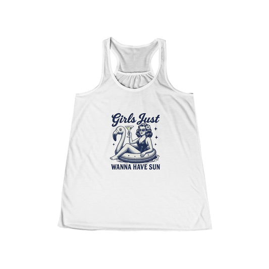 Women's Flowy Racerback Tank - Girls Just Wanna Have Sun, Summer Vibes, Beachwear, Vacation Top, Gift for Her
