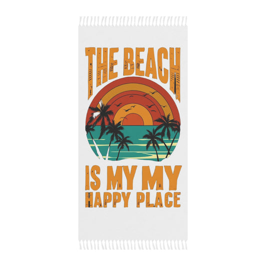 Boho Beach Towel - "The Beach is My Happy Place" | Summer Essential, Vacation Gear, Gift for Beach Lovers, Coastal Decor