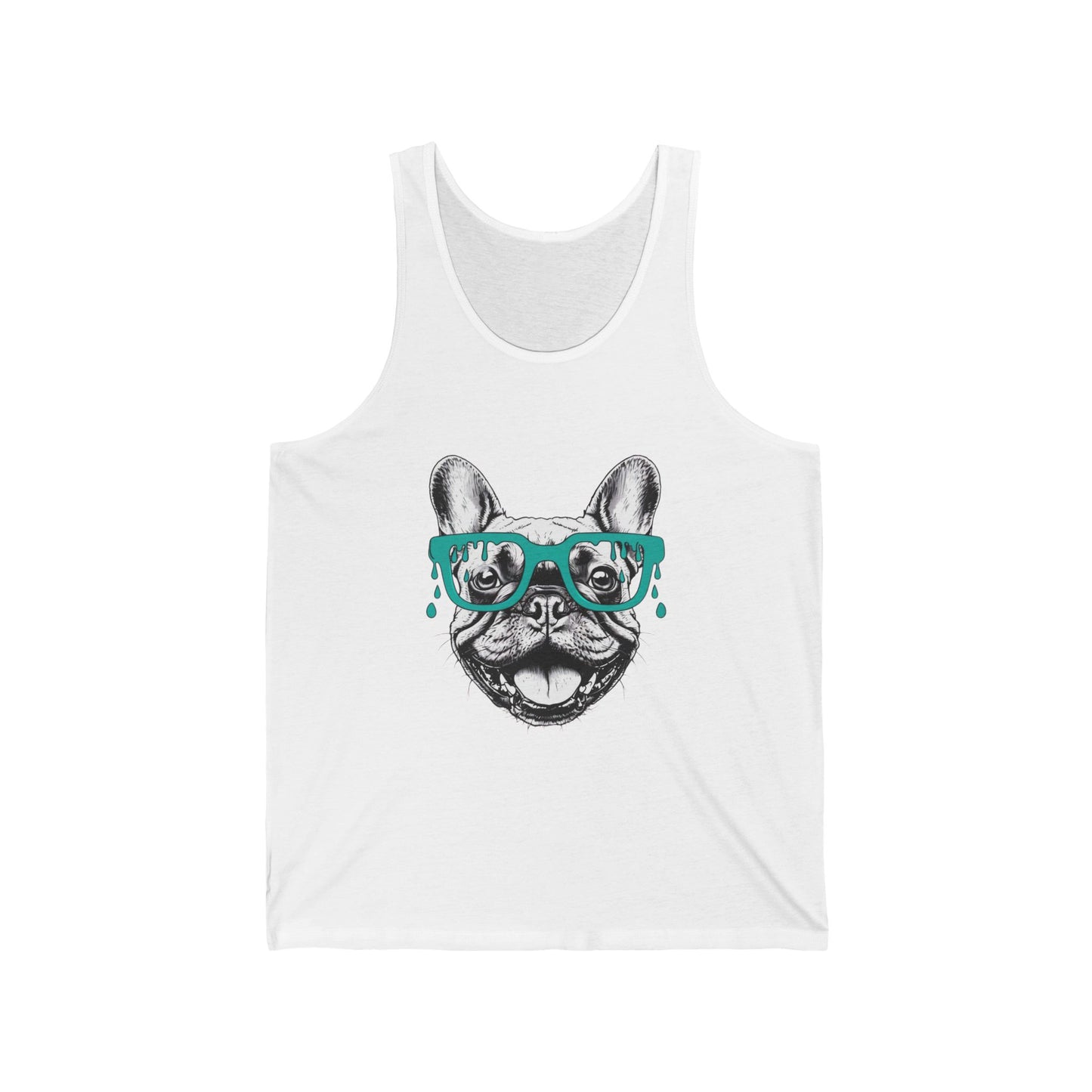 Funny Dog Tank Top with Glasses, Unisex Jersey Tank for Pet Lovers, Summer Beachwear, Gift for Dog Owners, Casual Wear
